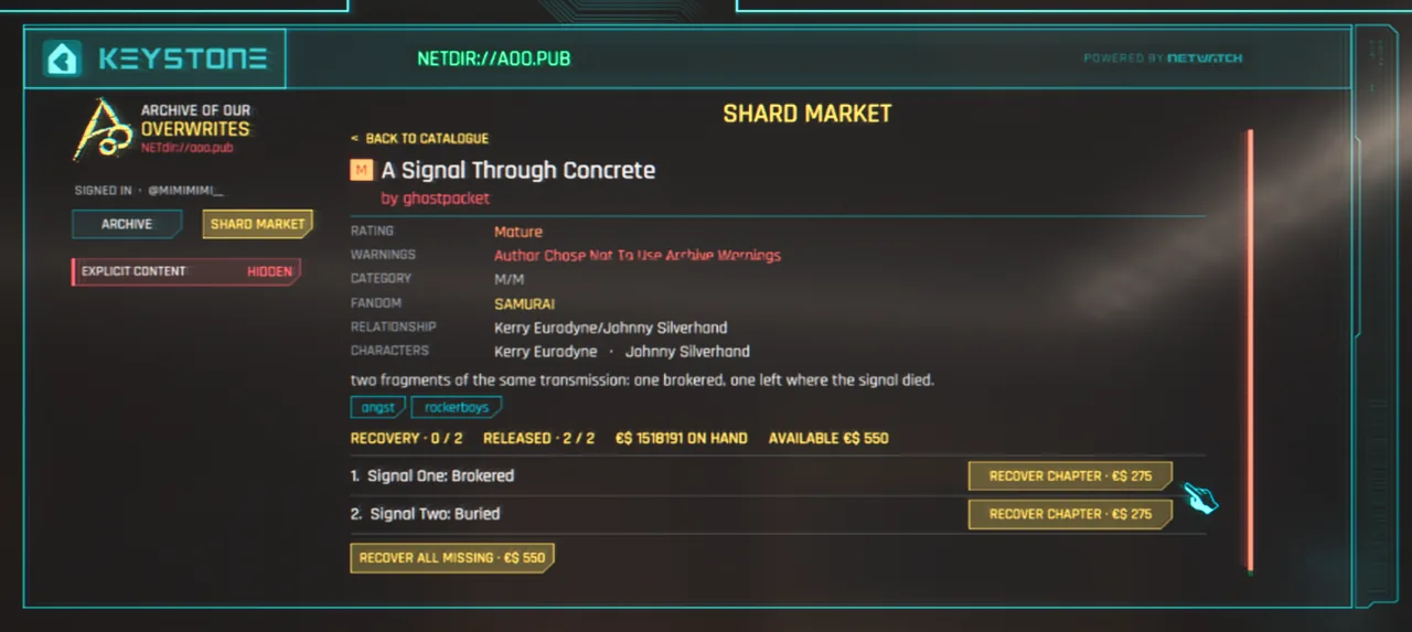 Chapters recovered with eddies, exactly as you priced them.